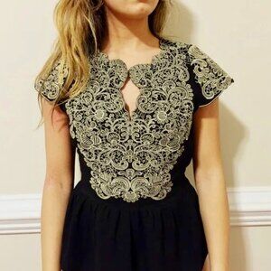 Urban Outfitters Pins & Needles Embroidered Peplum Top